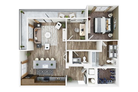 Floor plan for 1 bed, 1 bath, 1042 sqft